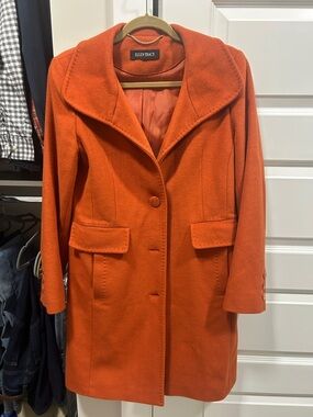 Ellen Tracy Orange Wool-Blend Single-Button Coat